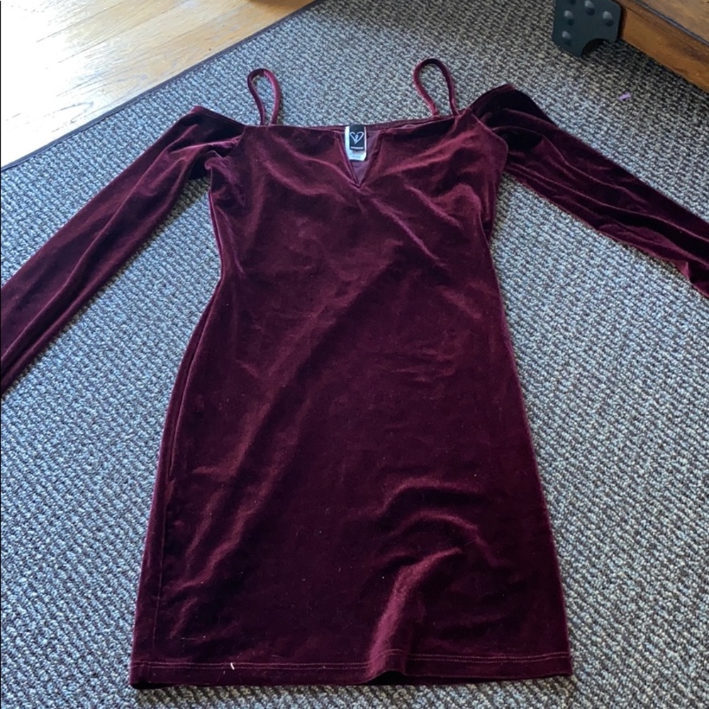 Burgundy off the shoulder velvet dress